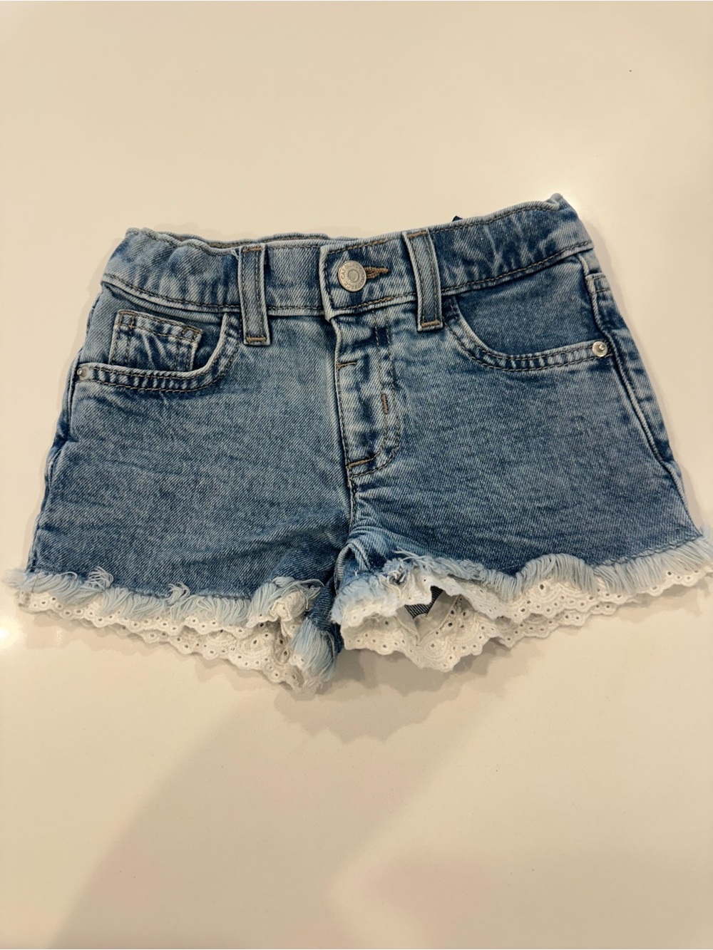 Cat & Jack Light Blue Denim Shorts with White Eyelet Trim